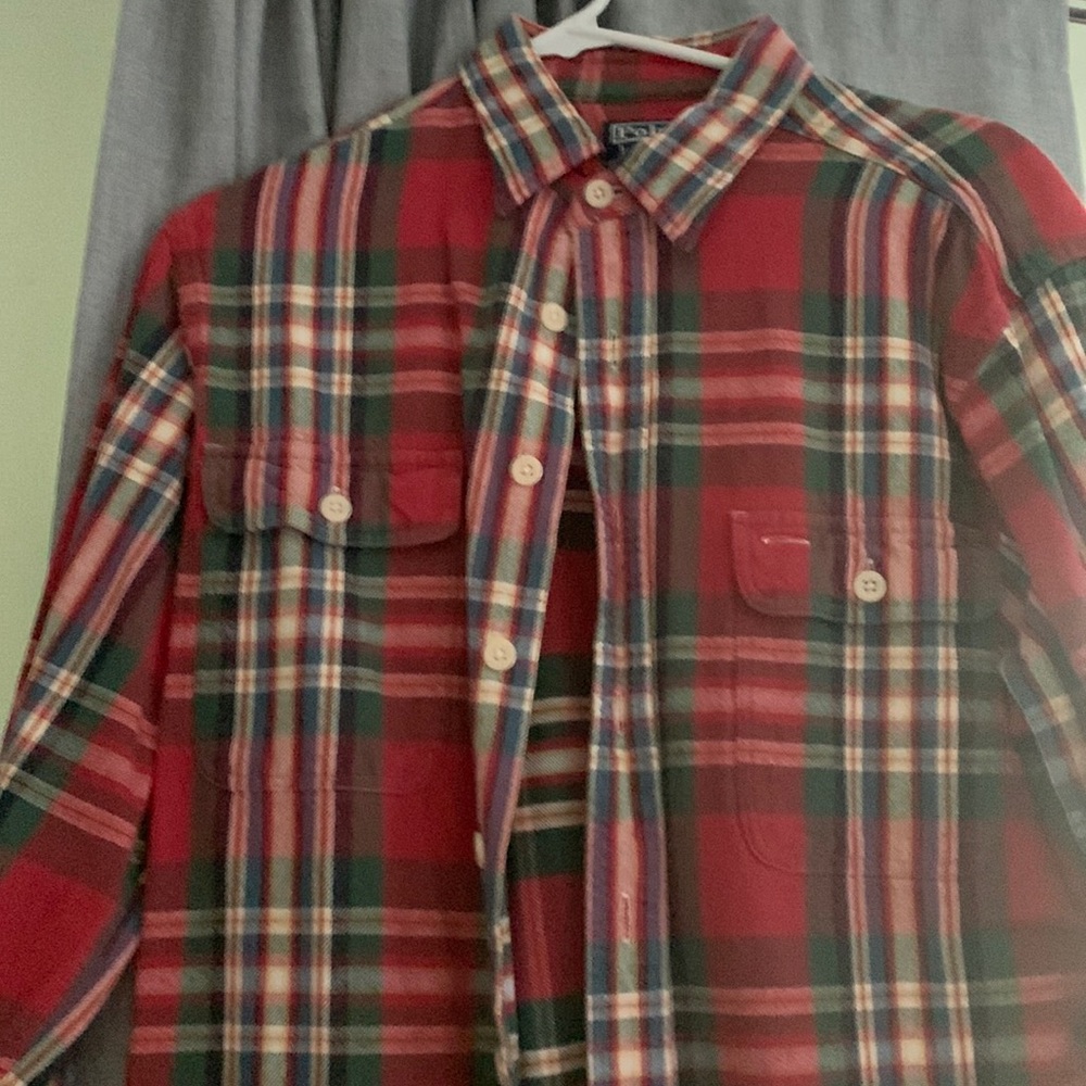 Mens Polo Flannel button down shirt Medium